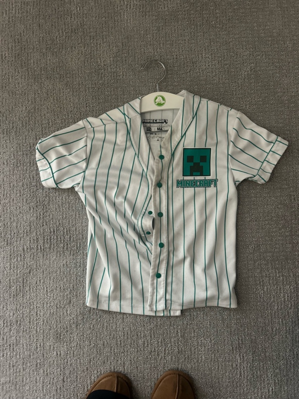 Minecraft Kids White & Teal Pinstripe Baseball Jersey
